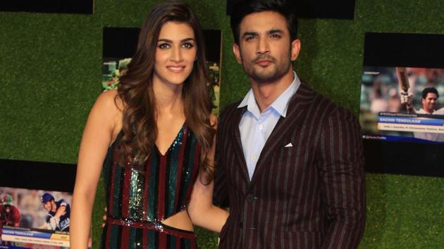 Bollywood actors Sushant Singh Rajput and Kriti Sanon at the premiere of ‘Sachin:A Billion Dreams’ at PVR Icon in Andheri, Mumbai, on Wednesday. (prodip guha)