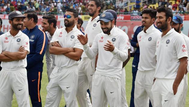 Virat Kohli with teammates after winning the Test series against Australia in Dharamsala earlier this year. Kohli is looking for similar success in the upcoming ICC Champions Trophy 2017. (PTI) Virat Kohli with teammates after winning the Test series against Australia in Dharamsala earlier this year. Kohli is looking for similar success in the upcoming ICC Champions Trophy 2017. (PTI)