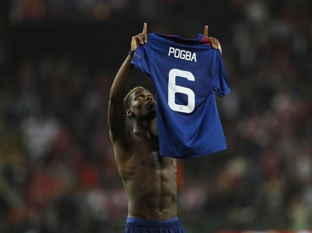 Manchester United's Paul Pogba pays tribute to the victims of the Manchester Arena terror attack after winning the UEFA Europa League crown on Wednesday. Pogba scored the first of the two goals in the 2-0 victory against Ajax in the final. (Reuters)