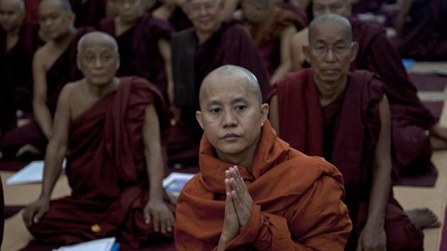 File photo of Wirathu, the Buddhist monk from Mandalay whose anti-Muslim remarks have come under scrutiny, attending a conference on religious violence that has shaken Myanmar at a monastery on the outskirts of Yangon in June 2013.(AFP) File photo of Wirathu, the Buddhist monk from Mandalay whose anti-Muslim remarks have come under scrutiny, attending a conference on religious violence that has shaken Myanmar at a monastery on the outskirts of Yangon in June 2013.(AFP)
