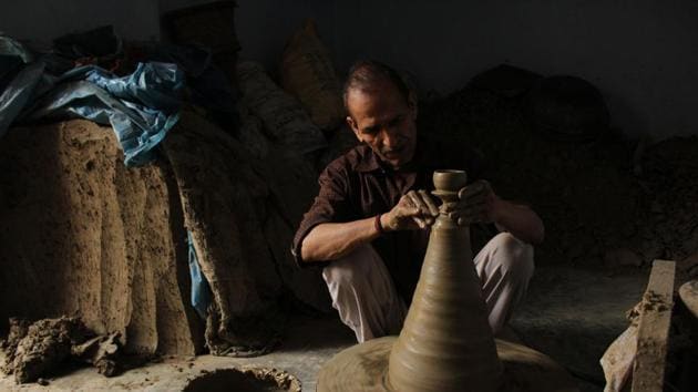 The final product is sold in wholesale to dealers around the country and sometimes is even exported to foreign countries like Canada. Potters from this colony also teach pottery at local NCR schools and colleges.  (GEETIKA VARSHNEY/HT PHOTO) 