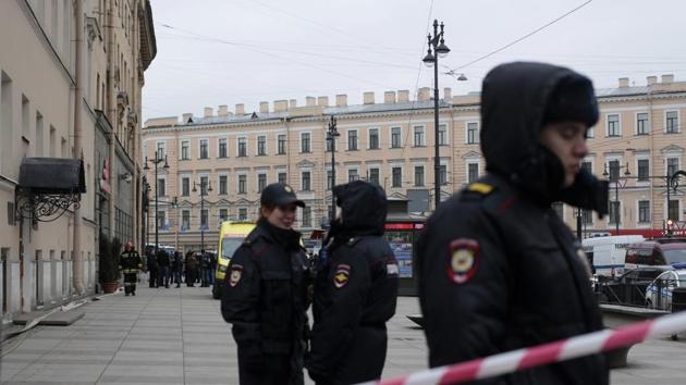 File photo of Russian police officers standing guard in a street after a explosion in St Petersburg's subway on April 3, 2017. (AP) File photo of Russian police officers standing guard in a street after a explosion in St Petersburg's subway on April 3, 2017. (AP)