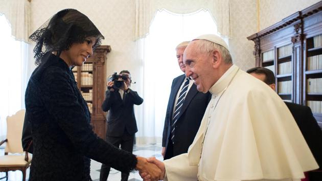 Pope Francis shakes hands with First lady Melania Trump on the occasion of their private audience, at the Vatican on May 24. (AP Photo) Pope Francis shakes hands with First lady Melania Trump on the occasion of their private audience, at the Vatican on May 24. (AP Photo)