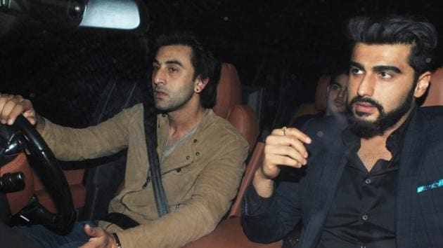Ranbir Kapoor and Arjun Kapoor were spotted arriving together at KJo’s bash on Thursday. (HT/ Prodip gUHA) Ranbir Kapoor and Arjun Kapoor were spotted arriving together at KJo’s bash on Thursday. (HT/ Prodip gUHA)