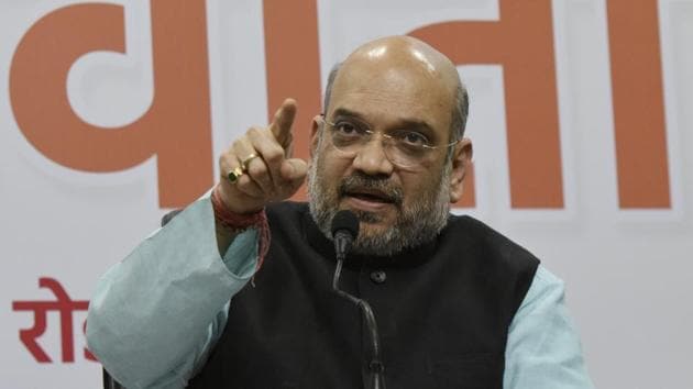 BJP president Amit Shah addresses media personnel in New Delhi on Friday on completion of three years of the BJP government. (Vipin Kumar/HT PHOTO) BJP president Amit Shah addresses media personnel in New Delhi on Friday on completion of three years of the BJP government. (Vipin Kumar/HT PHOTO)
