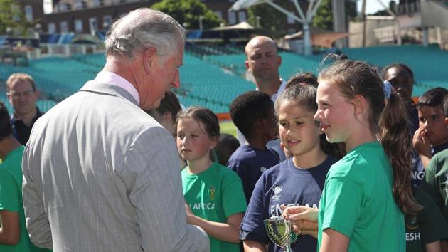 Prince Charles meets the winners of a youth cricket competition at the Oval venue. (AFP)