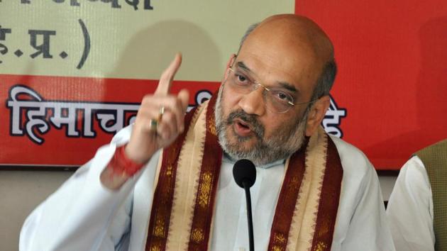 BJP president Amit Shah said it was not possible to provide employment to everyone in the organised sector in a country of 125 crore people.(Shyam Sharma / HT Photo)