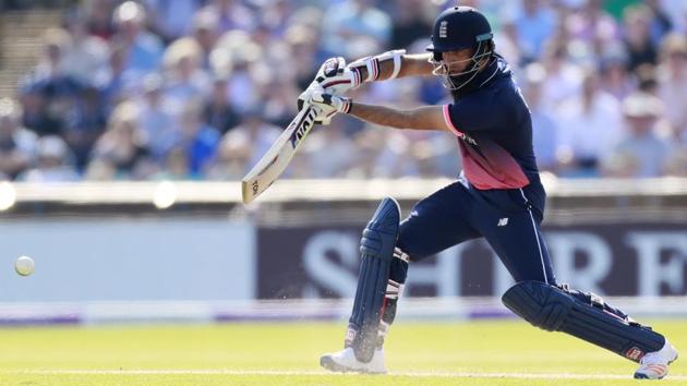 England cricket team's Moeen Ali hits a boundary during his half century against South Africa cricket team at Headingley on Wednesday. The England vs South Africa ODI series is a warm-up for both sides ahead of the ICC Champions Trophy beginning on June 1.(REUTERS)