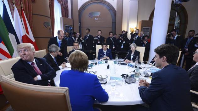 G7 leaders sign the G7 Taormina Statement on the Fight Against Terrorism and Violent Extremism at the G7 Summit in Taormina, Italy on Friday, May 26, 2017. (AP Photo)
