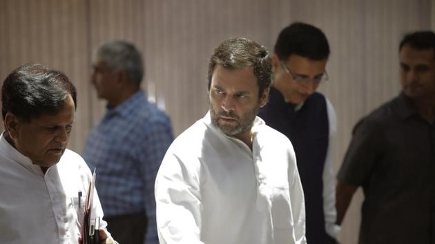 Congress party vice president Rahul Gandhi, center, talks to party leader Ahmed Patel as they walk to attend an all opposition parties meeting in New Delhi, India, Friday, 26 May 2017. (AP Photo) Congress party vice president Rahul Gandhi, center, talks to party leader Ahmed Patel as they walk to attend an all opposition parties meeting in New Delhi, India, Friday, 26 May 2017. (AP Photo)