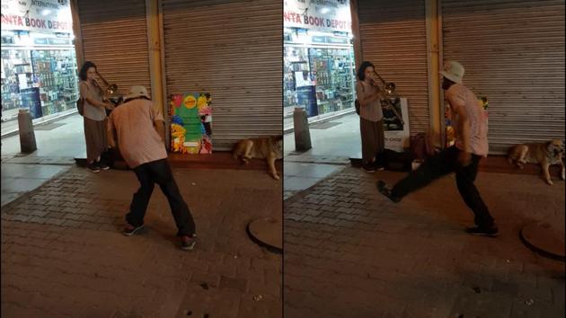 A street performer dancing to jazz music and hip hop beats, spotted at Khan Market on Friday . (Aditya Dogra/HT Photo) A street performer dancing to jazz music and hip hop beats, spotted at Khan Market on Friday . (Aditya Dogra/HT Photo)