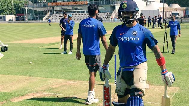 Indian cricket team captain Virat Kohli practices ahead of their warm-up game against New Zealand. (Twitter) 