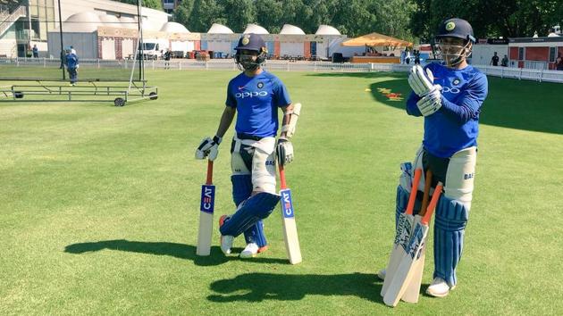 MS Dhoni (L) and Ajinkya Rahane gets ready for net sessions at Lord’s cricket ground. (Twitter) 