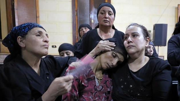 A mother of one of the victims of an attack on Coptic Christians that took place on Friday attends a funeral at the Sacred Family Church in Minya, Egypt, May 26, 2017. (REUTERS) A mother of one of the victims of an attack on Coptic Christians that took place on Friday attends a funeral at the Sacred Family Church in Minya, Egypt, May 26, 2017. (REUTERS)