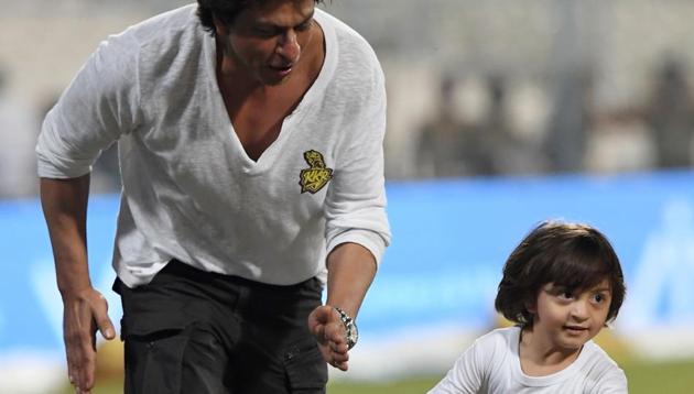 Shah Rukh Khan along with his son Abram Khan after the 2017 Indian Premier League (IPL) Twenty20 cricket match between Kolkata Knight Riders and Mumbai Indians at The Eden Gardens Cricket Stadium in Kolkata on May 13. (AFP) Shah Rukh Khan along with his son Abram Khan after the 2017 Indian Premier League (IPL) Twenty20 cricket match between Kolkata Knight Riders and Mumbai Indians at The Eden Gardens Cricket Stadium in Kolkata on May 13. (AFP)
