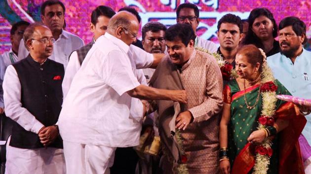 NCP chief Sharad Pawar felicitates Union minister Nitin Gadkari on his 60th birthday celebration in Nagpur on May 27. (PTI Photo) NCP chief Sharad Pawar felicitates Union minister Nitin Gadkari on his 60th birthday celebration in Nagpur on May 27. (PTI Photo)
