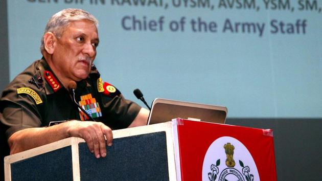 Army chief Gen Bipin Rawat speaks at the release of an event in New Delhi. He has said in an interview that a proxy war is dirty and that it is played in a dirty way.(PTI)