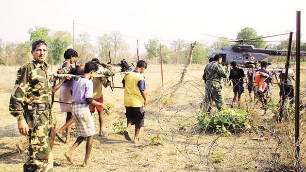 Injured paramilitary personnel being evacuated after a Maoist attack in Jagdalpur, Chhattisgarh. (HT File Photo) Injured paramilitary personnel being evacuated after a Maoist attack in Jagdalpur, Chhattisgarh. (HT File Photo)