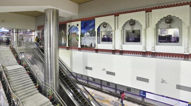 The Heritage Line, an extension of the existing Violet Line of the Metro, was inaugurated by chief minister Arvind Kejriwal and Union urban development minister Venkaiah Naidu. The line, will connect some of the famous monuments of Old Delhi and bring several other areas of the walled city within walkable distance of residents. (Mohd Zakir/HT PHOTO)