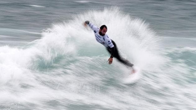Guilherme Fonsace of Portugal competes during the heat 97 - Round on May 26, 2017 in Biarritz, southwestern France, during the 2017 ISA World Surfing Games. The event, gathering athletes from over 40 countries, takes place until May 28. (AFP)