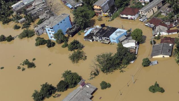 In this photo taken on Saturday, May 27, 2017, shows an aerial view of inundated area of Kiriella, in Ratnapura district of Sri Lanka. (Rukmal Gamage/AP) In this photo taken on Saturday, May 27, 2017, shows an aerial view of inundated area of Kiriella, in Ratnapura district of Sri Lanka. (Rukmal Gamage/AP)