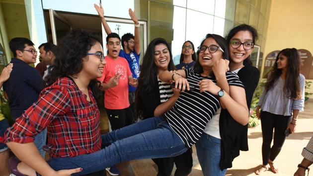 Students of The Shriram Millennium School in Noida celebrate on Monday after receiving ICSE and ISC results. (Virendra Singh Gosain/HT Photo) Students of The Shriram Millennium School in Noida celebrate on Monday after receiving ICSE and ISC results. (Virendra Singh Gosain/HT Photo)