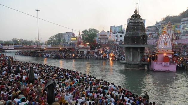 The UGC brings water from Haridwar and a temple complex was built around a decade ago in the canal area for devotees who take a dip and offer prayers, especially during the festival season.(HTPhoto) The UGC brings water from Haridwar and a temple complex was built around a decade ago in the canal area for devotees who take a dip and offer prayers, especially during the festival season.(HTPhoto)