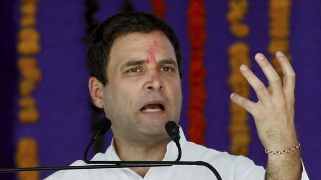 Congress vice president Rahul Gandhi addresses a public meeting in Narmada district. (PTI) Congress vice president Rahul Gandhi addresses a public meeting in Narmada district. (PTI)