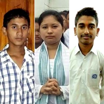Toppers in the Assam HS Class 12 result: (from left) Rajababu Saikia (science); Alka Das (arts) and Prashant Goel (commerce).