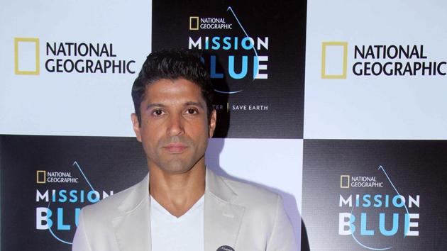 Farhan Akhtar during the launch of social campaign titled National Geographic Mission Blue to save water on Earth Day . (Hindustan Times) Farhan Akhtar during the launch of social campaign titled National Geographic Mission Blue to save water on Earth Day . (Hindustan Times)