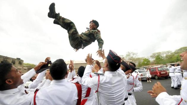 Cadets celebrate the end of their three-year-long course at NDA. (HT Photos) 