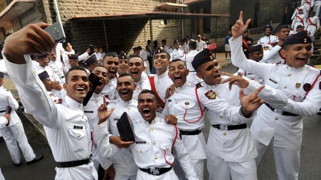 Cadets  takes selfies to commemorate the occasion. (HT Photos) 