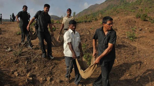 Villagers were also asked to keep their distance from the spot while the detonation was ongoing. (Praful Gangurde / HT)
