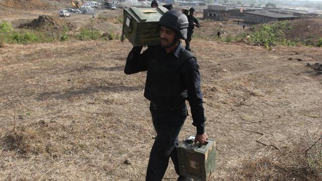 These shells were destroyed in a controlled explosion. (Praful Gangurde / HT)