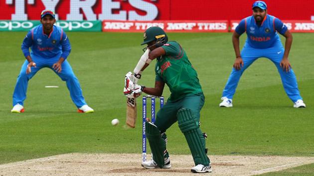 Bangladesh cricket team batsmen were jittery at best in their warm-up game against Indian cricket team, clumping to 84 all out while chasing the Indian total of 324 at the Oval on Tuesday. They begin their ICC Champions Trophy campaign against hosts and favourites England cricket team on Thursday.(Getty Images)