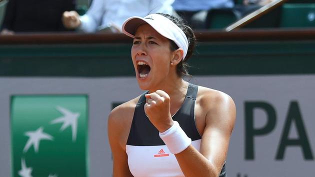 Garbine Muguruza celebrates after winning a point against Anett Kontaveit at French Open. (AFP) Garbine Muguruza celebrates after winning a point against Anett Kontaveit at French Open. (AFP)