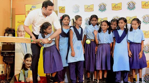 Former India cricketer VVS Laxman with school kids during an event for the education of the under privileged in Bangalore on Wednesday. (PTI) Former India cricketer VVS Laxman with school kids during an event for the education of the under privileged in Bangalore on Wednesday. (PTI)