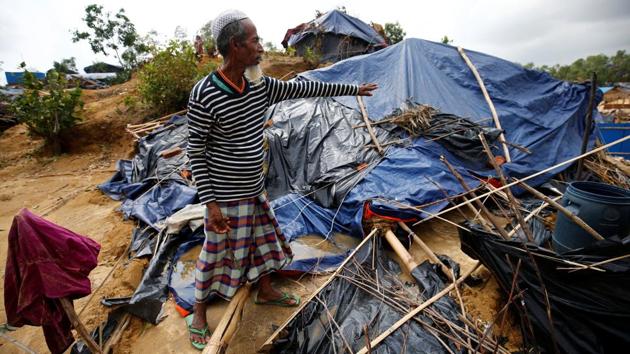 Seen above, a Rohingya refugee shows his house destroyed by Cyclone Mora at a makeshift camp in Bangladesh.The border area that bore the brunt of the storm is home to refugee camps for Muslim Rohingyas who have fled from their homes in Myanmar to escape communal violence. (Mohammad Ponir Hossain/REUTERS) Seen above, a Rohingya refugee shows his house destroyed by Cyclone Mora at a makeshift camp in Bangladesh.The border area that bore the brunt of the storm is home to refugee camps for Muslim Rohingyas who have fled from their homes in Myanmar to escape communal violence. (Mohammad Ponir Hossain/REUTERS)