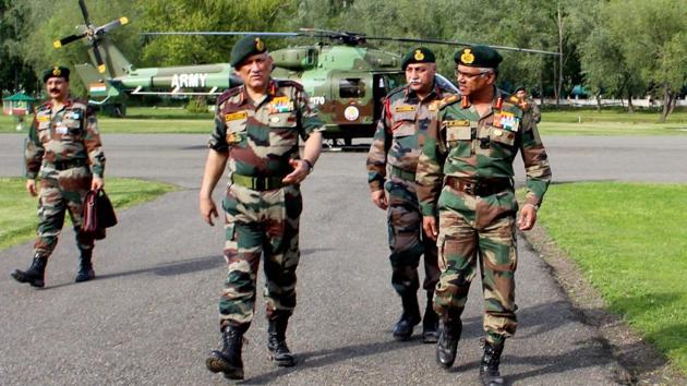 Army chief General Bipin Rawat and other top army officials have reached Kashmir for a security review. (PTI) Army chief General Bipin Rawat and other top army officials have reached Kashmir for a security review. (PTI)