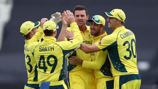 Hazlewood (C) struck in the end overs as the Kiwis suffered a dramatic collapse, only to get bundled out for 291. The lanky seamer finished with the figures of 6/52. (Getty Images) Hazlewood (C) struck in the end overs as the Kiwis suffered a dramatic collapse, only to get bundled out for 291. The lanky seamer finished with the figures of 6/52. (Getty Images)