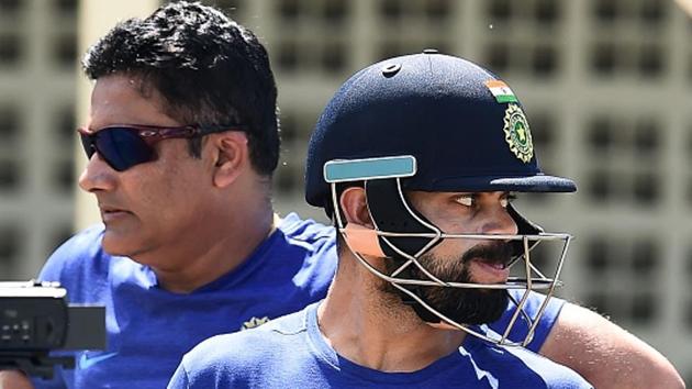 Differences between Indian cricket team captain Virat Kohli (R) and team head coach Anil Kumble had marred the team’s build-up to defend the ICC Champions Trophy crown.(Getty Images)