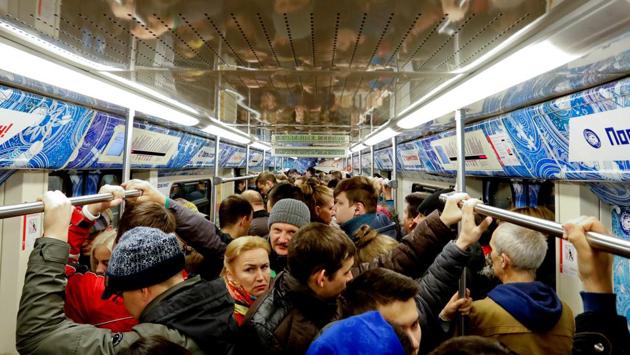 People ride the metro train during rush hour in Moscow. (REUTERS) People ride the metro train during rush hour in Moscow. (REUTERS)