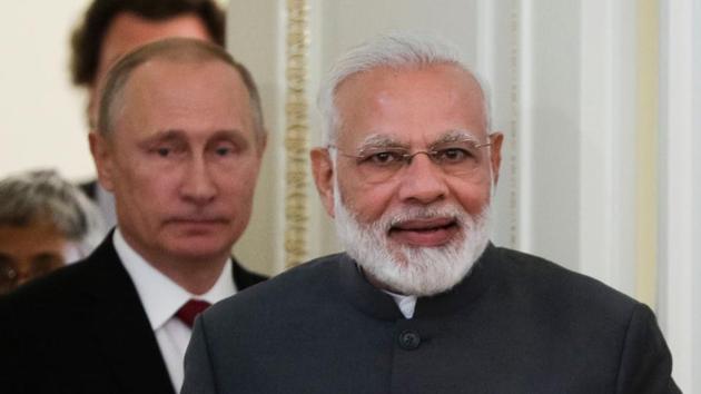 Russian President Vladimir Putin (L) and Indian Prime Minister Narendra Modi at a meeting with businessmen on the sidelines of the St Petersburg International Economic Forum (SPIEF) in Saint Petersburg on June 1. (AFP Photo) Russian President Vladimir Putin (L) and Indian Prime Minister Narendra Modi at a meeting with businessmen on the sidelines of the St Petersburg International Economic Forum (SPIEF) in Saint Petersburg on June 1. (AFP Photo)