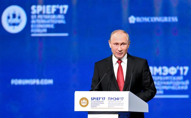 Vladimir Putin during a session of the St Petersburg International Economic Forum. (AFP) Vladimir Putin during a session of the St Petersburg International Economic Forum. (AFP)