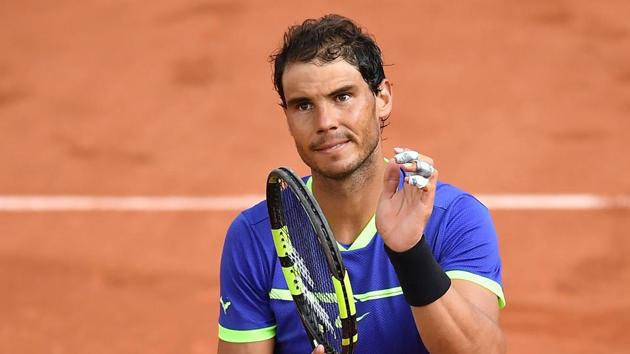 Spain's Rafael Nadal celebrates after winning against Georgia's Nikoloz Basilashvili during 3rd round match at the Roland Garros 2017 French Open on Friday. (AFP) Spain's Rafael Nadal celebrates after winning against Georgia's Nikoloz Basilashvili during 3rd round match at the Roland Garros 2017 French Open on Friday. (AFP)