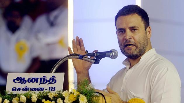 Congress Vice President Rahul Gandhi addresses during the "94th birthday celebrations of DMK President M Karunanidhi" at a function in Chennai on Saturday. (PTI Photo) Congress Vice President Rahul Gandhi addresses during the "94th birthday celebrations of DMK President M Karunanidhi" at a function in Chennai on Saturday. (PTI Photo)