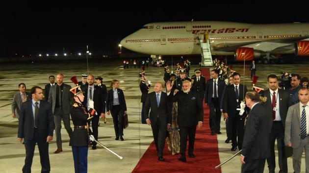 Prime Minister Narendra Modi greeted by French Interior Minister Gerard Collomb upon his arrival in Paris. (Twitter/ PMO India) Prime Minister Narendra Modi greeted by French Interior Minister Gerard Collomb upon his arrival in Paris. (Twitter/ PMO India)