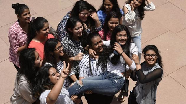 New Delhi, India - May 28, 2017: Students of St Thomas School pose for photos and celebrate after the class 12th CBSE result at their school in New Delhi, India, on Sunday, May 28, 2017. (Photo by Saumya Khandelwal/ Hindustan Times)(Saumya Khandelwal/HT Photo) New Delhi, India - May 28, 2017: Students of St Thomas School pose for photos and celebrate after the class 12th CBSE result at their school in New Delhi, India, on Sunday, May 28, 2017. (Photo by Saumya Khandelwal/ Hindustan Times)(Saumya Khandelwal/HT Photo)