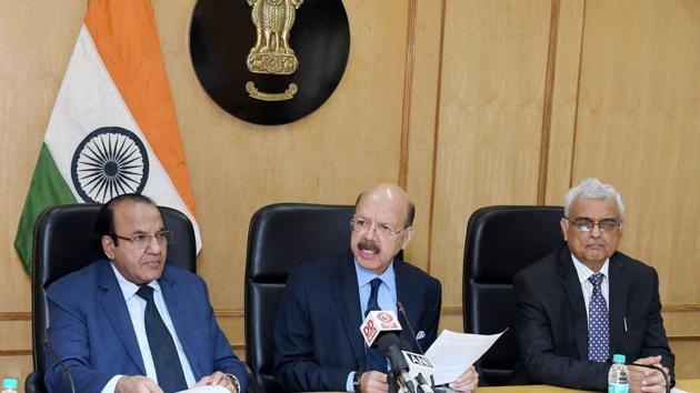 Chief Election Commissioner Nasim Zaidi along with Election Commissioners, A.K. Joti and O.P. Rawat addressing a press conference on the conclusion of EVM challenge in New Delhi on Saturday (PTI Photo) Chief Election Commissioner Nasim Zaidi along with Election Commissioners, A.K. Joti and O.P. Rawat addressing a press conference on the conclusion of EVM challenge in New Delhi on Saturday (PTI Photo)