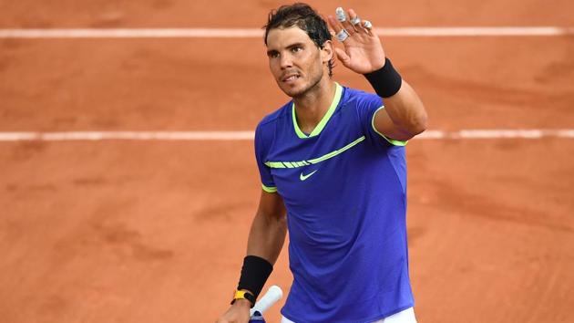 Rafael Nadal celebrates after winning against Georgia's Nikoloz Basilashvili during their 3rd round match at Roland Garros on Friday. (AFP) Rafael Nadal celebrates after winning against Georgia's Nikoloz Basilashvili during their 3rd round match at Roland Garros on Friday. (AFP)